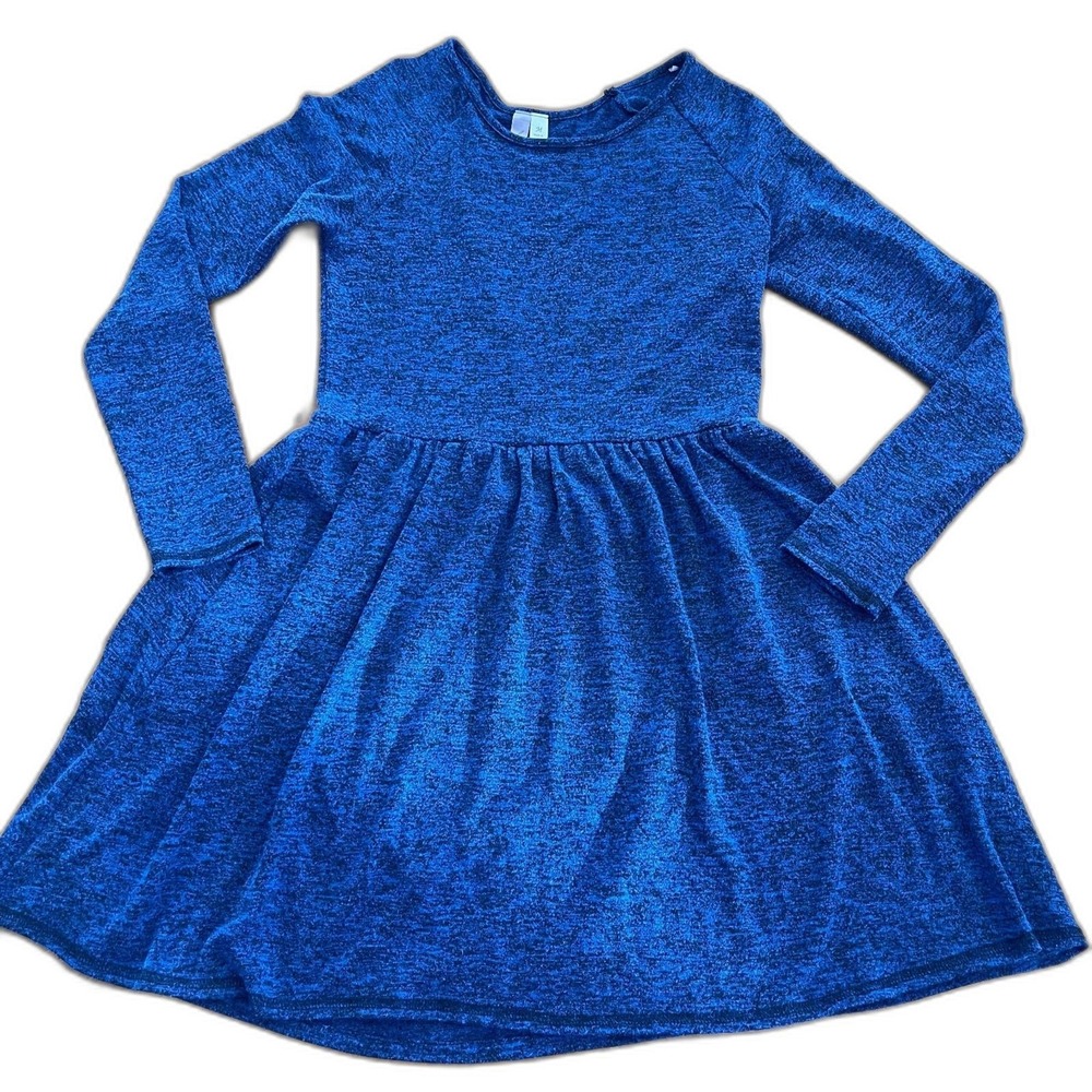 Alya Blue Marled Knit Fit and Flare Long Sleeve Dress M